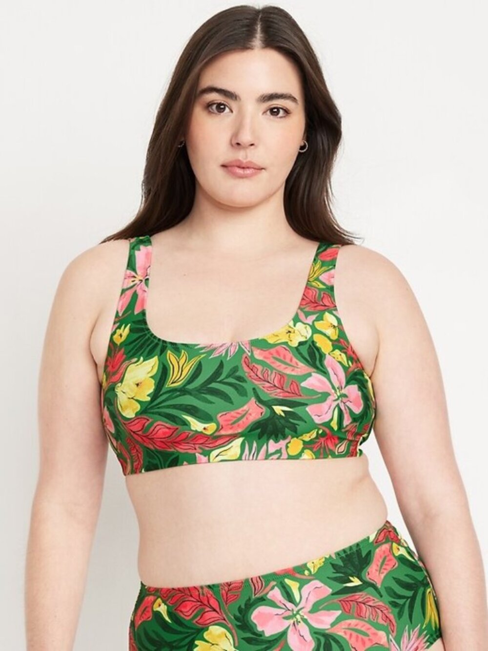 NWT M Old Navy 2 Piece Palm Print Bikini Matte Longline Top+ High Waisted Bottom